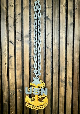 Navy Anchor Pendant & Chain w/ Stand