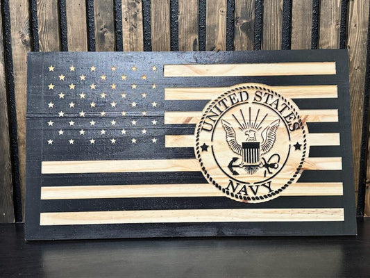 US Navy Wood American Flag
